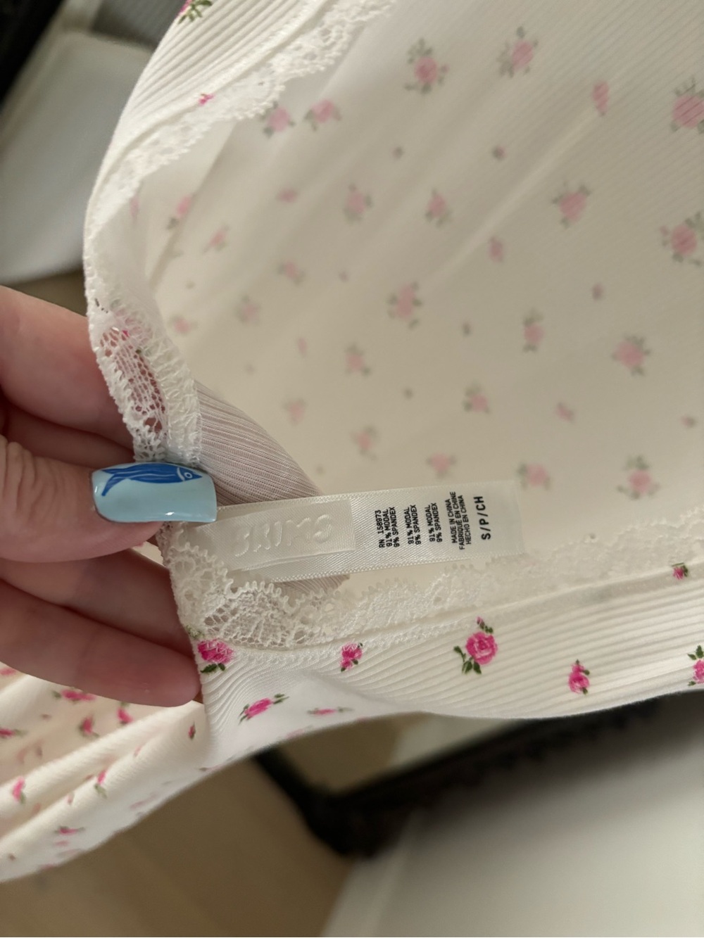 SKIMS White Maxi Tank Dress with Pink Floral Print - Picture 4 of 5